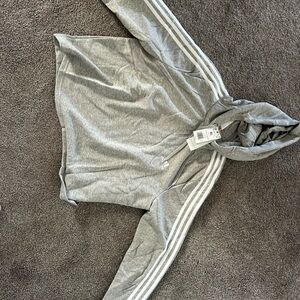 NWT adidas Heather Gray Hooded Sweatshirt with White Three Stripes